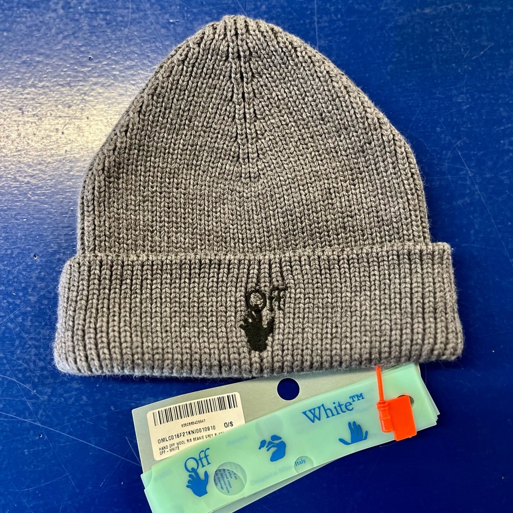 COPY - NWT Off-White Hand Off Lurex Beanie in Metallic Gray One Size Unisex.